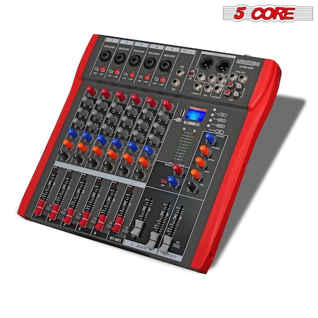 5 Core 5 Core Audio DJ Mixer 6 Channel Professional Stereo Sound Board w Bluetooth - USB 48V Phantom Power MX 6CH